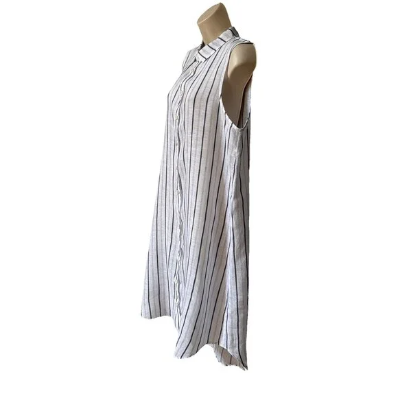 CP Shades Mara Linen Dress Size S Blue White Stripe Sleeveless Shirt Dress - Picture 6 of 12